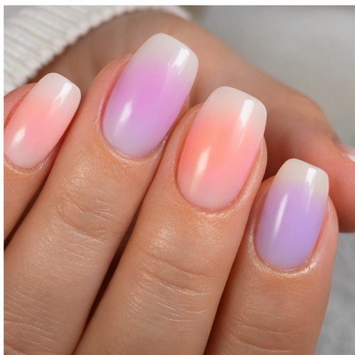 aura nails color pastello pesca e lilla