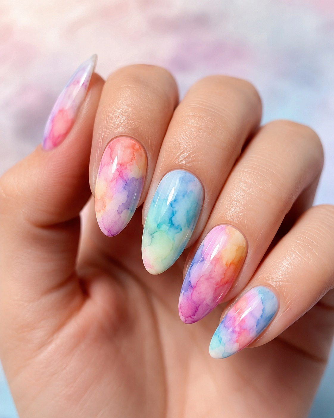 unghie acquerello tie-dye