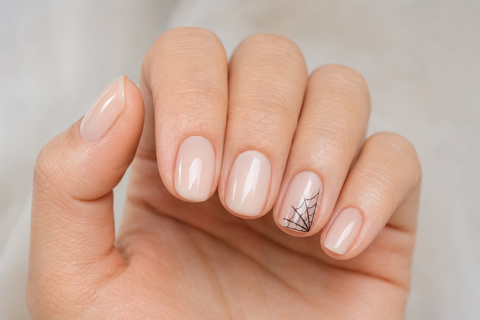unghie con ragnatela su base nude
